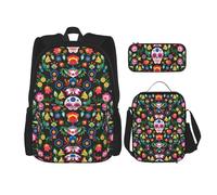Bkdogkt Sugar Horror Skull And Flowers Print Versatile Adjustable Shoulder Fashion Backpack Lunch Bag Pencil Case Large Capacity, Black, One Size, Black, One Size