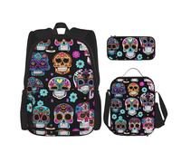Bkdogkt Sugar Skull Print Versatile Adjustable Shoulder Fashion Backpack Lunch Bag Pencil Case Large Capacity, Black, One Size, Black, One Size