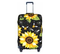 Bkdogkt Sunflower Bees Print Protective Suitcase Cover Washable Travel Luggage Protector with Concealed Zipper, White, X-Large