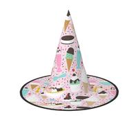 Bkdogkt Sweet Ice Cream Print Adult Witch Hat Carnival Halloween Hat Parties Masquerades Cosplay Holiday Decor