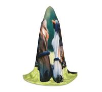 Bkdogkt Two Horses Print Unisex Hooded Cloak For Wizard Carnival Halloween Christmas Cosplay Costume Robe