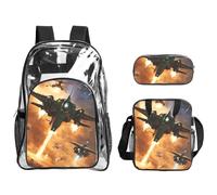 Bkdogkt Unisex Fighter Planes Print Clear Backpack with 3 Piece Clear Lunch Case