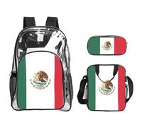 Bkdogkt Unisex Mexico Flag Backpack Set with Transparent Lunch Case 3 Pieces