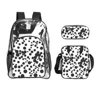 Bkdogkt Unisex Transparent Big Polka Dot Black and White Backpack Set with Lunch Case 3 Pieces