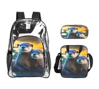 Bkdogkt Unisex Transparent Brown Otters Print Backpack Set with Clear Lunch Case 3 Pieces