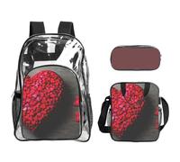 Bkdogkt Unisex Transparent Red Hearts Print Backpack Set with Lunch Case 3 Pieces