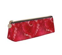 Bkdogkt Valentine's Day Red Heart Flower Print Simple Pencil Case Triangle Pouch for Pens Makeup Art Supplies Daily Essentials, White, One Size