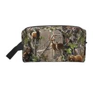 Bkdogkt Wildlife Hunting Deer Bear Elk Print Large Capacity Cosmetic Organizer for Women and Men Portable Travel Makeup Pouch, White, One Size