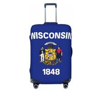 Bkdogkt Wisconsin State Flag Print Fashionable Suitcase Cover Personalized Luggage Protector for Travel and Business, Black, Small