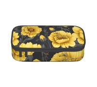 Bkdogkt Yellow Flowers Butterflies Print 8.3 x 2 x 3.7 In Large Capacity Pencil Case Functional Storage for Office Travel