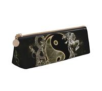 Bkdogkt Yin Yang Dragon Tiger Print Simple Pencil Case Triangular Pen Pouch Makeup Tools Art Daily Necessary, White, One Size, White, One Size