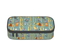 Bkdogkt Zoo Alphabet Animal Print 8.3 x 2 x 3.7 In Large Capacity Pencil Case Functional Storage for Office Travel