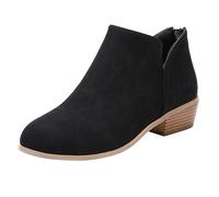 Bkebge Womens Suede Boots Low Heel Ladies Cowboy Boots Western V Cut Wide Fit Girls Ankle Boots Female Short Booties Wedge Shoes UK Size (Y2 Black, numeric_8)