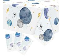 BkeeCten 3Pack First Trip Around The Sun Space Party Tablecloths Outer Space Theme Disposable Rectangle Table Cover Decorations for 1st Birthday Baby Shower Party Tablecover Supply, 86.6x51 Inch