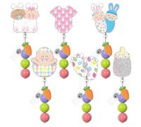 BkeeCten Easter Bunny Badge Reel - 6 Pcs Bunny Carrot Acrylic Design with Pastel Beads for Pediatric Nurse NICU OB/GYN Team Medical Staff Appreciation Gifts Holiday Party Favors Easter Basket Fillers