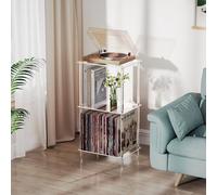 Bkemiy Acrylic Record Player Stand, 3-Tier Clear Turntable Table with Vinyl Record Storage, 15.74" L x 11.81" W x 30.7" H, Tall Modern Side Table/End Table for Living Room, Bedroom JJ00041