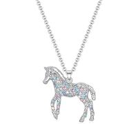Bkemkri 1 Piece Silver Rainbow Horse Pendant Necklace, Silver Horse Necklace Gifts for Girls, Cubic Zirconia Horse Birthday Gift for Teenage Girls, Personalized Colorful Zircon Horse Necklace Gifts