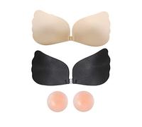 BKEPDY 2PCS Women Invisible Strapless Bras Adhesive Push Up Bra Reusable Skin Friendly Silicone Sticky Stick On Bra & 2Pcs Nipple Covers Padded for Backless Evening Dress