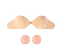 BKEPDY Women Adhesive Bras Strapless Push Up Invisible Stick On Bra Sticky Silicone Backless Reusable Skin Friendly Nipple Covers & 2Pcs Nipple Covers Padded Bra for Party Beach Wedding