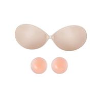 BKEPDY Women Adhesive Strapless Bras Push Up Invisible Bra Stick On Bra Reusable Silicone Skin Friendly Sticky Bra & 2Pcs Nipple Covers Padded for Evening Backless Dress