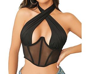 BKEPDY Women Crisscross Tank Tops Sleeveless Halter Neck Crop Top Elegant Sexy Front Wrap Backless Blouse Tshirts Casual Vest Top Y2K Bustier Corset