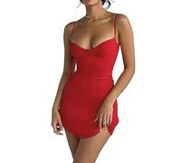 BKEPDY Women's Red Mini Bodycon Dress - Backless, Low Cut, Spaghetti Strap, Sleeveless, Size M