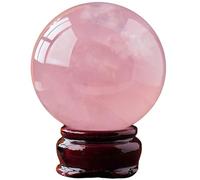 BKGWCSOR Big Crystal Ball Polished Rose Quartz Sphere Decorative Crystals with Wooden Stand Ith Standhealing Stone Crafts Home Decor Ornament Gifts,90mm