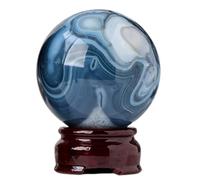BKGWCSOR Black Sardonyx Geode Crystal Ball Decorative Balls Polished Divination Sphere with Wood Stand for Living Room Decor,50~55mm
