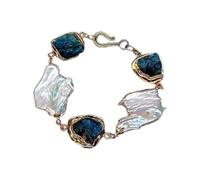 BKGWCSOR Blue Apatite Rough Cultured White Keshi Pearl gold color Filled wrap Bracelet classic style for women