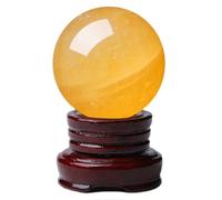 BKGWCSOR Citrine Ball with Wooden Stand| Yellow Calcite Quartz Sphere| Scrying Feng Shui Crystal Stone Sculpture | Decorative,3.14"(8cm)