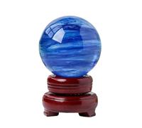 BKGWCSOR Crystal Ball, Blue Molten Stone with Wooden Stand Feng Shui Display Sphere Ornaments for Divination Decoration,40mm