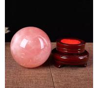 BKGWCSOR Crystal Ball Polished Decorative Sphere with Wood Stand Crystals Rose Quartz Hibiscus Stone Bedroom Office Decoration,80mm