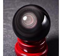 BKGWCSOR Crystal Ball with Wooden Stand Obsidian Ornament Lucky Transfer Office Desktop Feng Shui Divination Home Decor Ornaments,9cm/3.5in