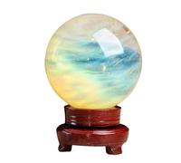 BKGWCSOR Crystal Sphere, Yellow Ball Melting with Wooden Stand Citrine Gemstone Divination Sculpture Figurine for Wealth Feng Shui,19cm/7.5in