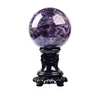 BKGWCSOR Decorative Dream Amethyst Crystal Ball Figurines Sphere with Wood Stand Crystals Sculpture Home Office Decoration Fengshui,10cm/3.9in