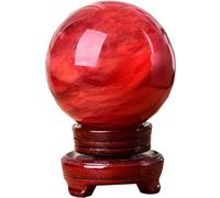 BKGWCSOR Gemston Sphere Balls Red Crystal Ball Polished Divination Decorative with Wood Stand Witch Stones for Home Ornaments,80mm