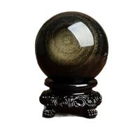 BKGWCSOR Golden Obsidian Crystal Sphere Quartz Ball with Stand for Fengshui, Divination, Home Decoration, Black Magic,14cm/5.5in