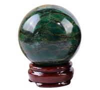 BKGWCSOR Green Mica Crystal Ball with Wooden Stand for Display, Polished Stone Sphere for Divination Feng Shui Home Office Decoration,55~60cm