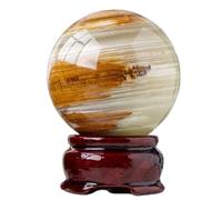 BKGWCSOR Jade Agate Sphere Crystal Ball Rare Quartz Divination Sculpture Figurine Feng Shui Aura Home Desk Decor,with Wooden Stand