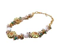BKGWCSOR Multi Color Gemstone Necklace 17x24mm White Keshi Pearl Citrine Murano Glass Crystal Chain Choker Necklace For Party