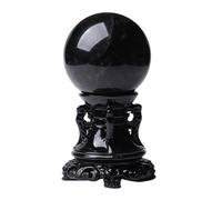 BKGWCSOR Obsidian Crystal Ball, Black Sphere with Wooden Stand Polished Stone Decor & Scrying Orb for & Feng Shui Home,50mm