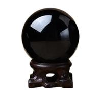 BKGWCSOR Obsidian Crystal Ball with Base Black Decorative Sphere Fengshui Ornament for Home Office Tabletop Decor and Art Display,3.14"(8cm)
