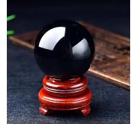 BKGWCSOR Obsidian Crystal Ball with Wooden Stand Feng Shui Sphere for, Home Décor, Fortune Teller,20cm/7.9in