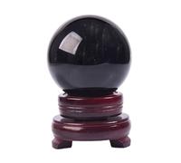 BKGWCSOR Obsidian Sphere Black Crystal Ball Gemstone Sculpture Figurine with Stand for, Home Décor, Fortune Teller, Feng Shui,10cm/3.9in