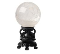 BKGWCSOR Quartz Crystal Ball White Sphere Gemstone Sculpture Figurine with Wooden Base for Witchcraft, Fengshui, Aura Home Desk Decor,11cm/4.3in