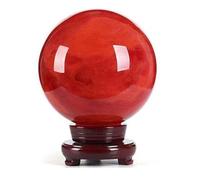 BKGWCSOR Red Crystal Ball with Wood Stand Sphere Melting Quartz Gemstone for Witchcraft, Fengshui, Aura Home Desk Decor,8cm