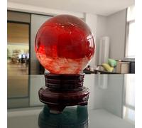 BKGWCSOR Red Crystal Ball with Wooden Stand FengShui Divination Spheres Decorative Glass Quartz for Home and Office Decor Witchy,15cm