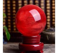 BKGWCSOR Red Crystal Sphere Fused Quartz Ball with Wooden Stand for, Divination, Home Decoration, Fengshui,18cm/7.1in
