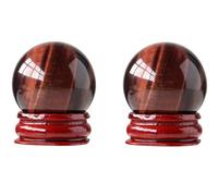 BKGWCSOR Red Tiger Eye Crystal Ball | Home Decoration Fengshui Sphere | Quartz Gemstone with Wood Stand for Feng Shui Divination,2pcs
