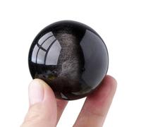 BKGWCSOR Silver Obsidian Sphere Ball Decorative Crystal Sculpture Figurine FengShui Divination Spheres for Home Office Decor, Balancing,75mm